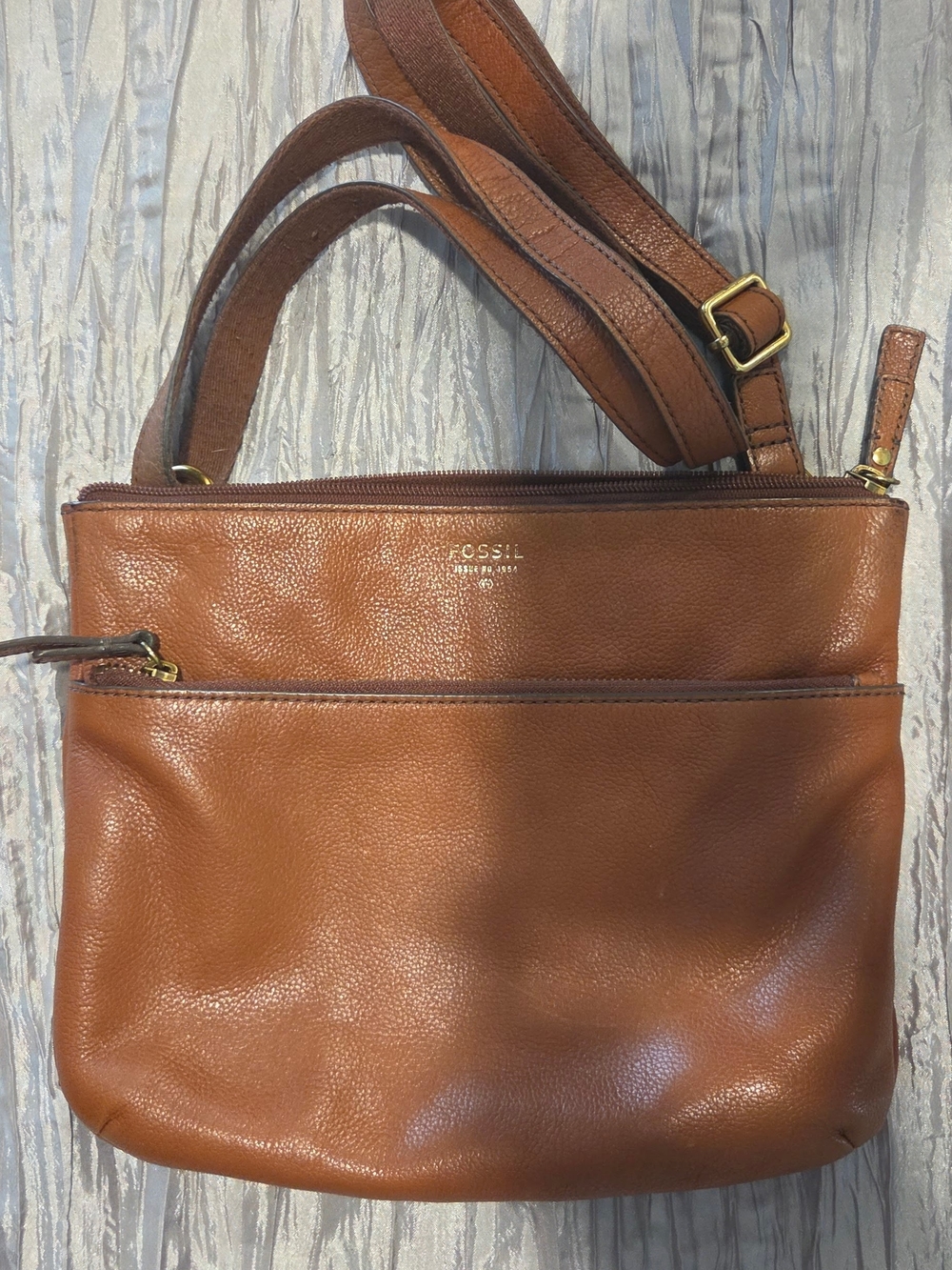 Fossil Tan Pebbled Leather Shoulder Bag with Gold Hardware